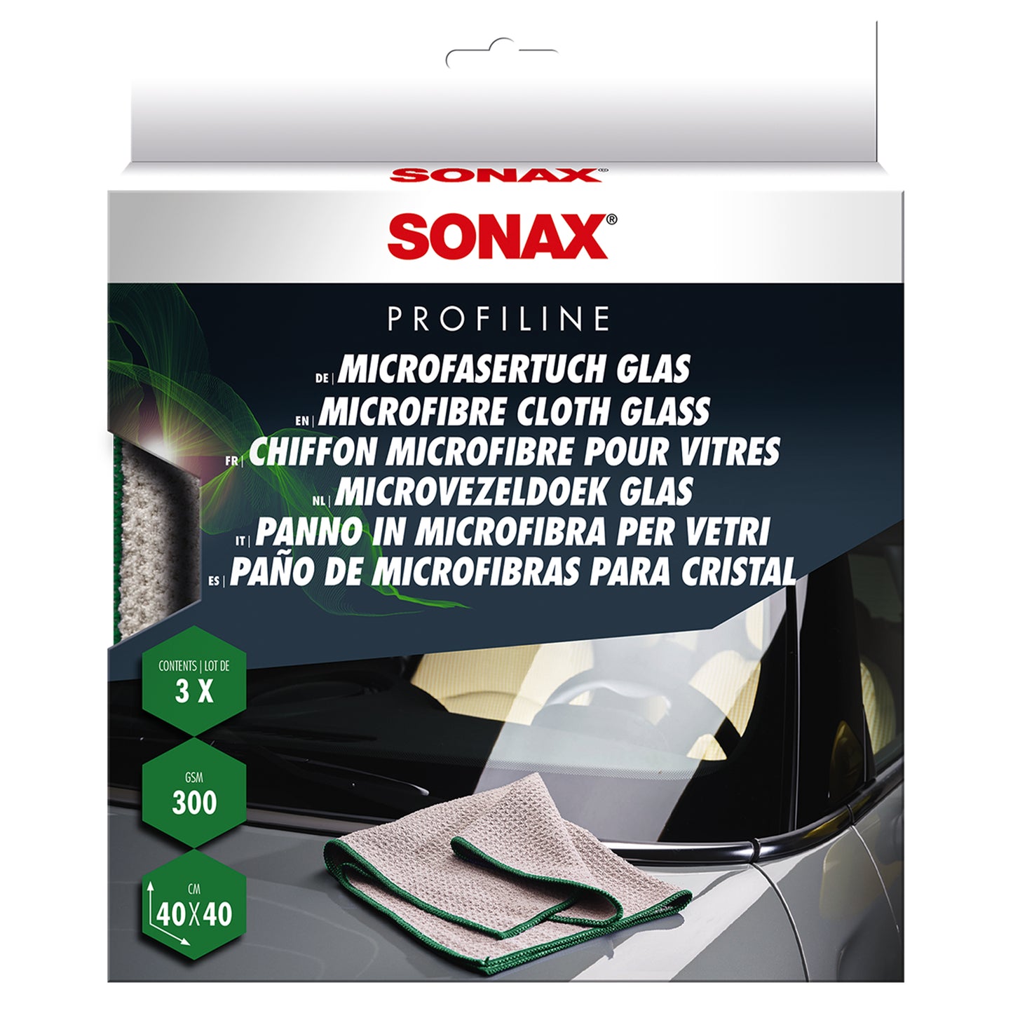 SONAX PROFILINE Premium Microfibre Cloth Glass 3pcs Pack